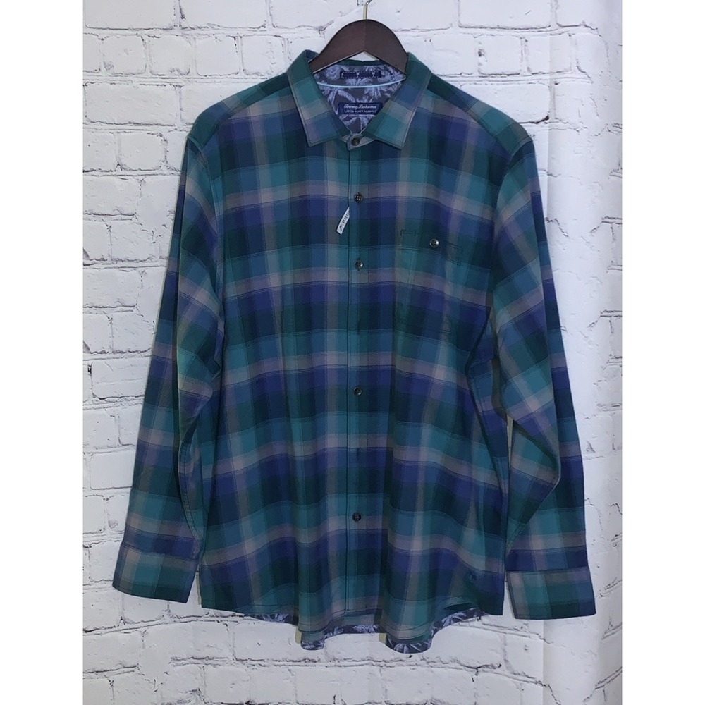 Tommy Bahama Shirt Mens XXL Canyon Beach Fireside Check Flannel Plaid Stretch